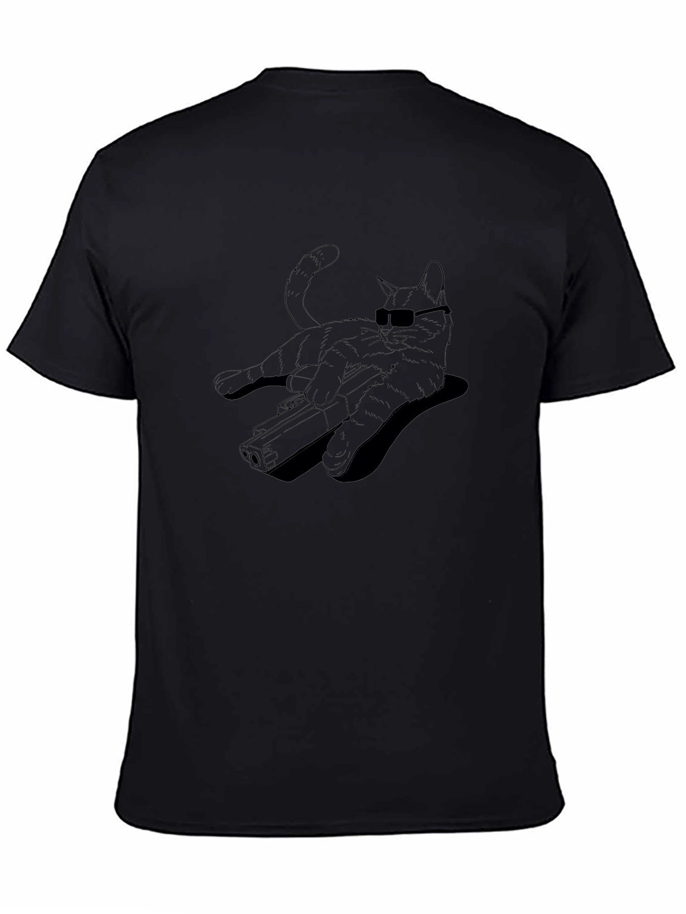 Cool Cat Gun Graphic T-Shirt - Black