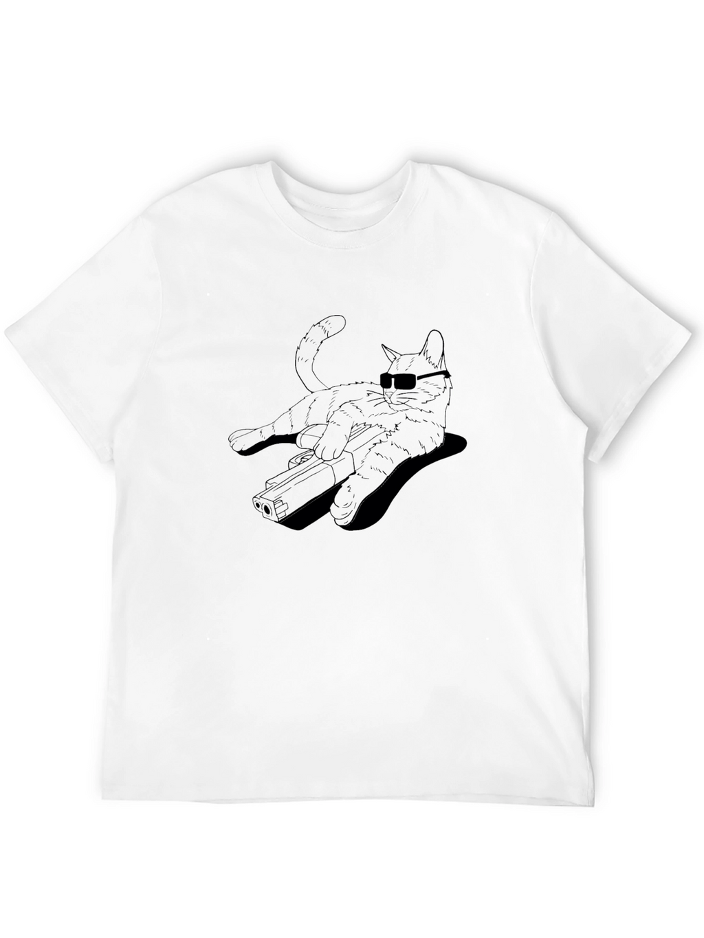 Cool Cat Gun Graphic T-Shirt - Black