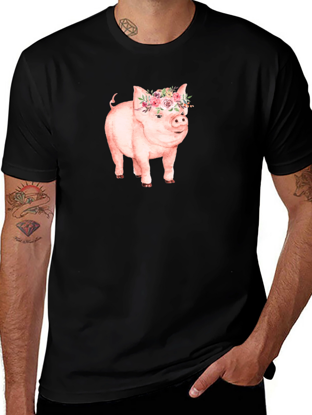 Pig with Floral Crown Graphic Tee