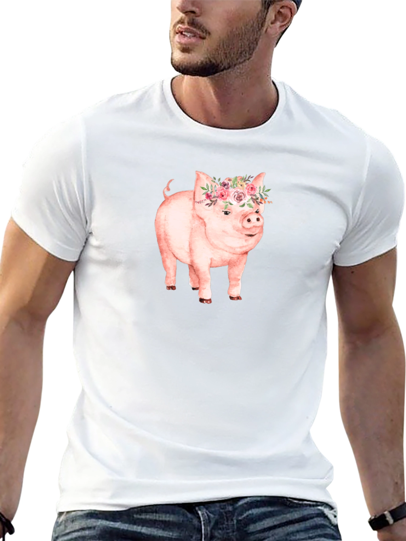 Pig with Floral Crown Graphic Tee