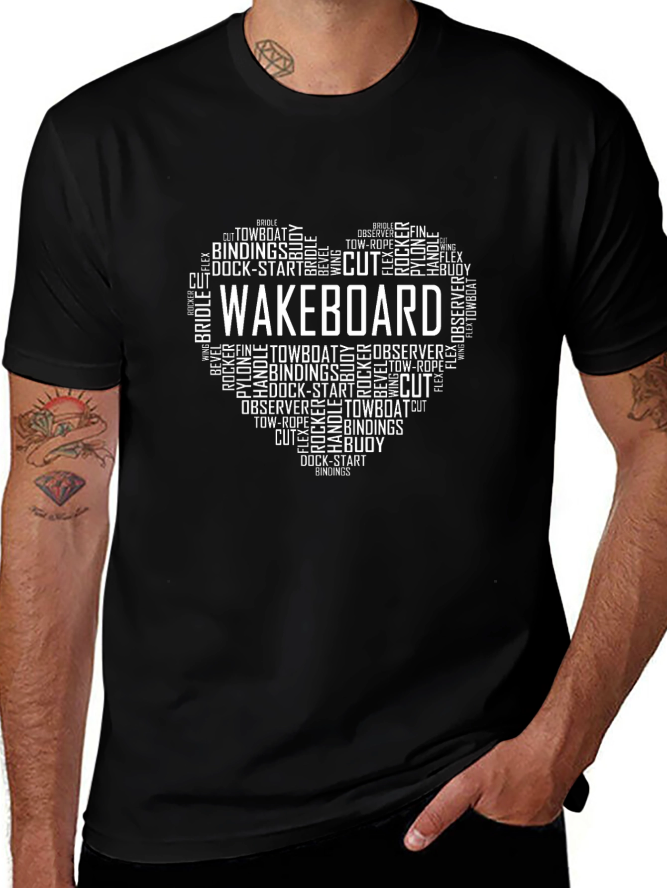 Wakeboard Heart Word Art Graphic T-Shirt