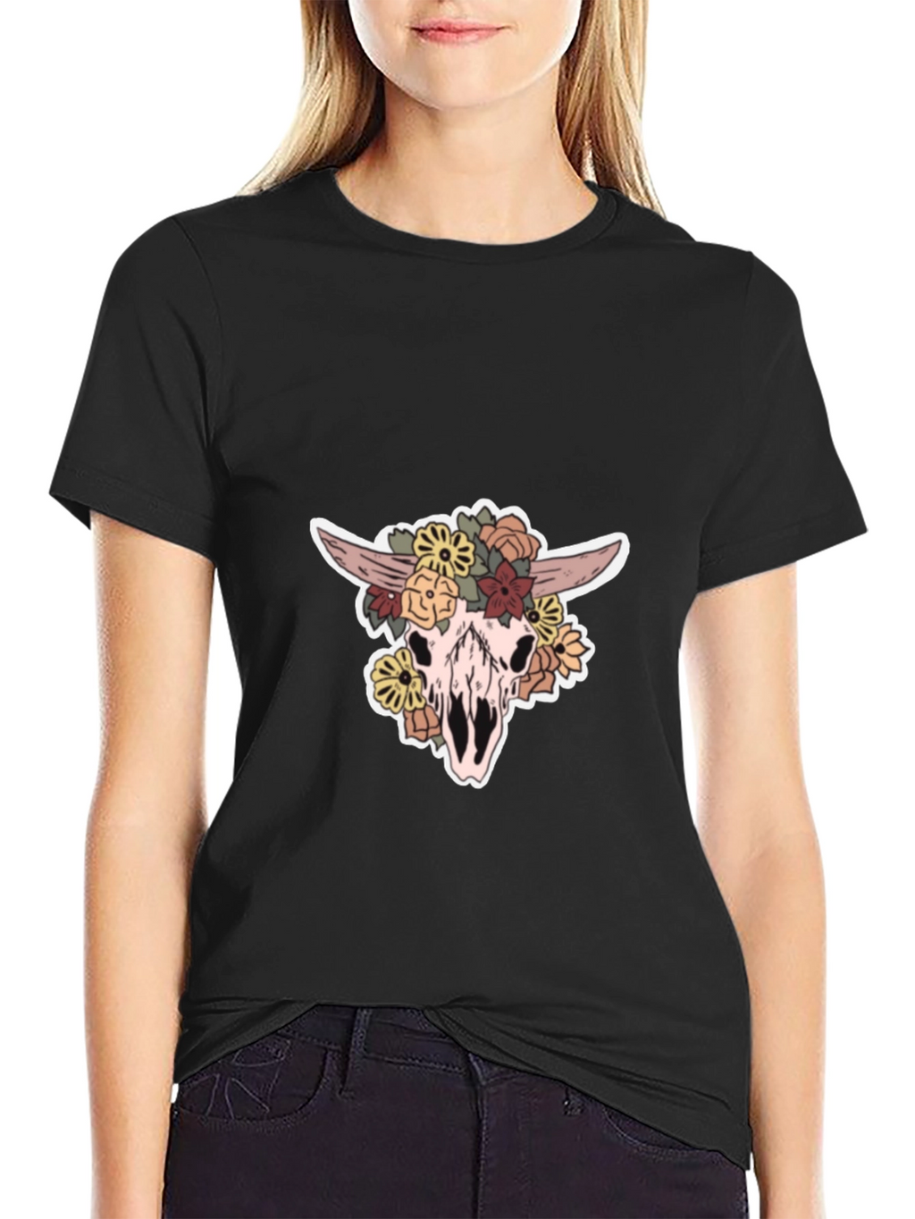 Floral Skull Graphic T-Shirt