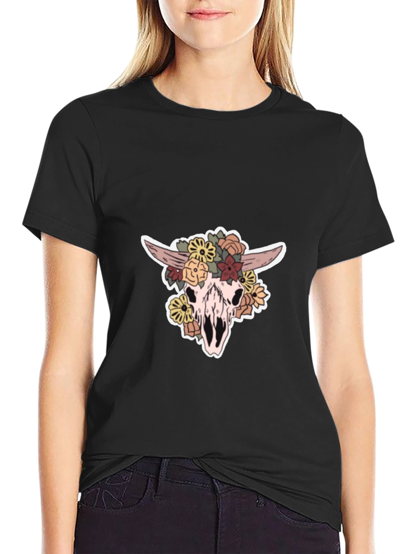 Floral Skull Graphic T-Shirt