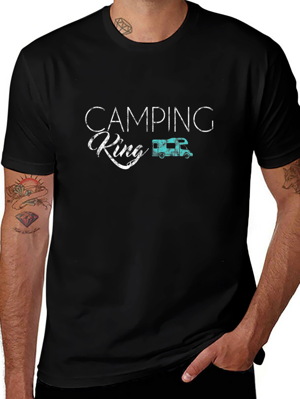 Camping King Graphic Tee - Black Cotton T-Shirt