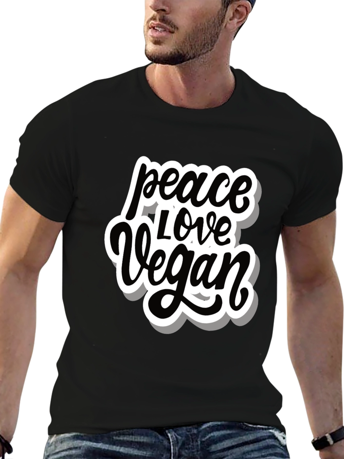 Peace Love Vegan T-Shirt - Black Graphic Tee