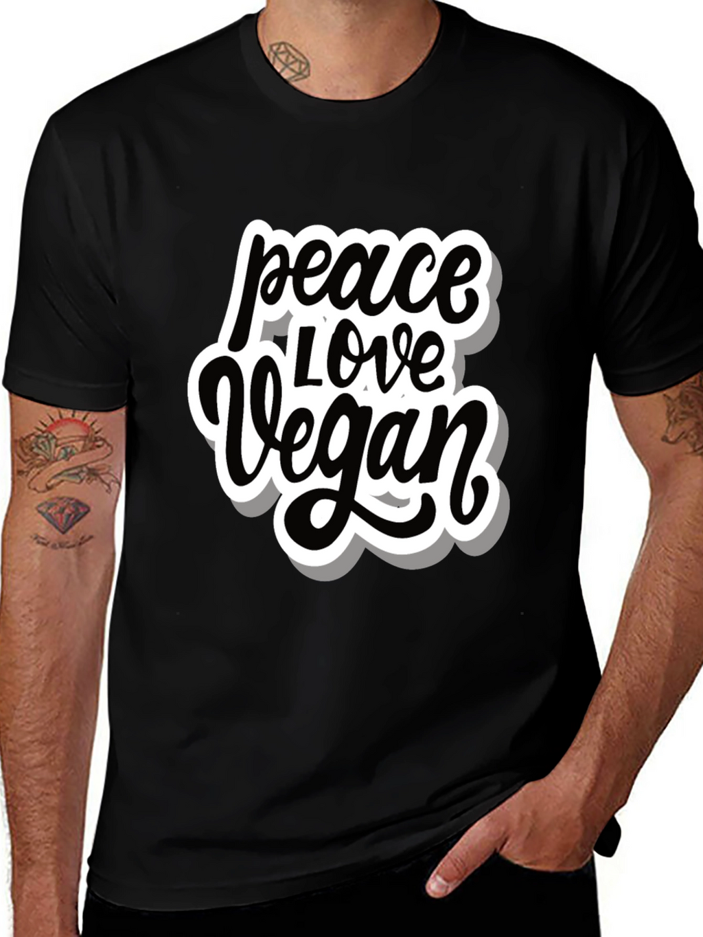 Peace Love Vegan T-Shirt - Black Graphic Tee