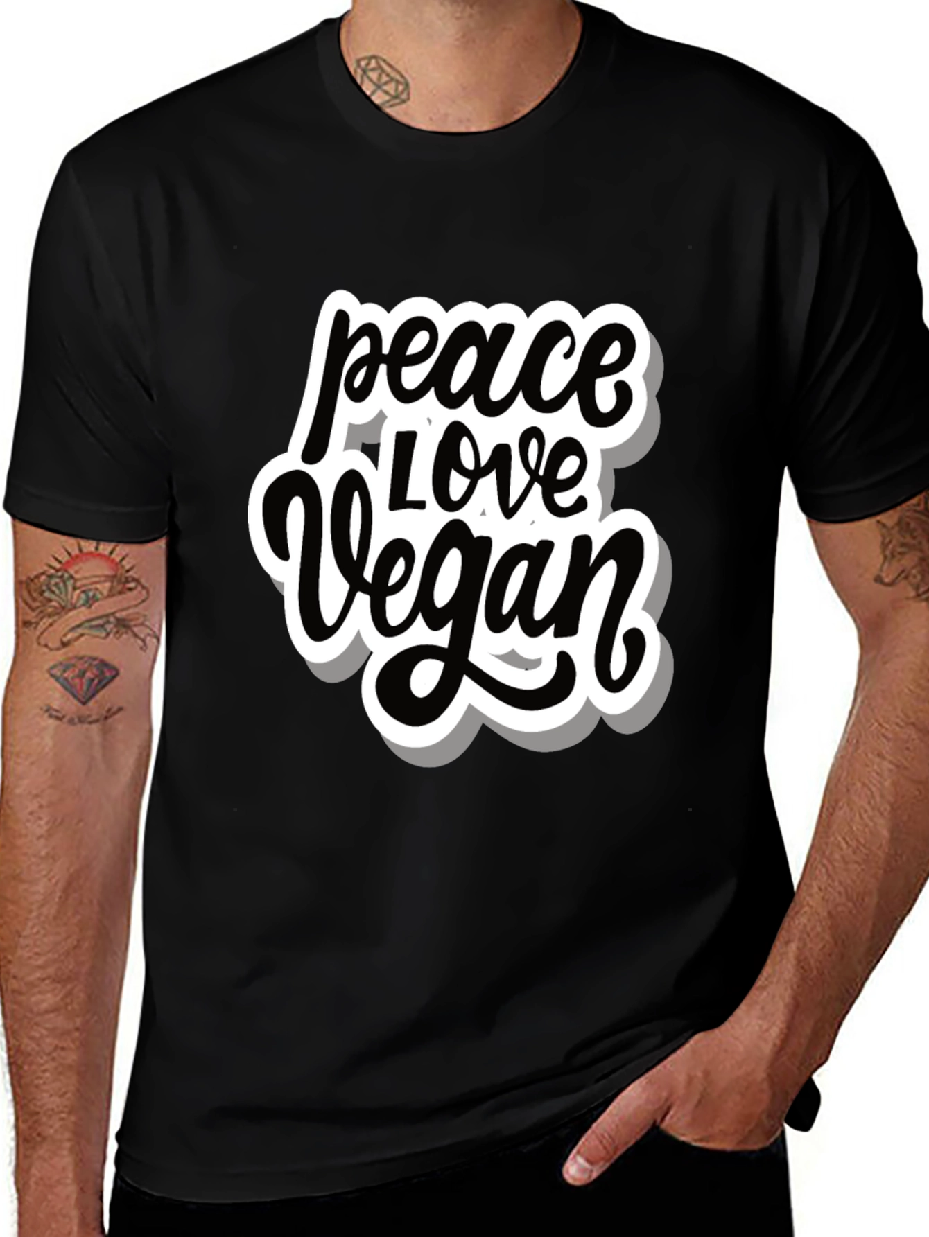 Peace Love Vegan T-Shirt - Black Graphic Tee