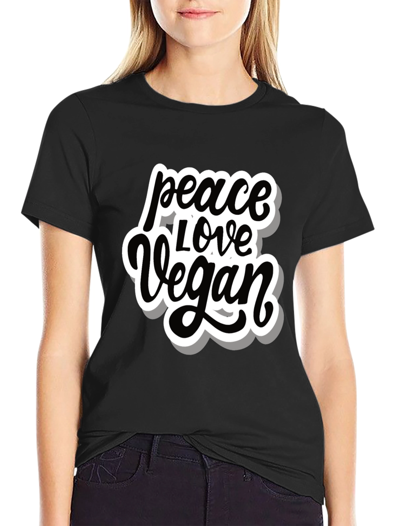 Peace Love Vegan T-Shirt - Black Graphic Tee