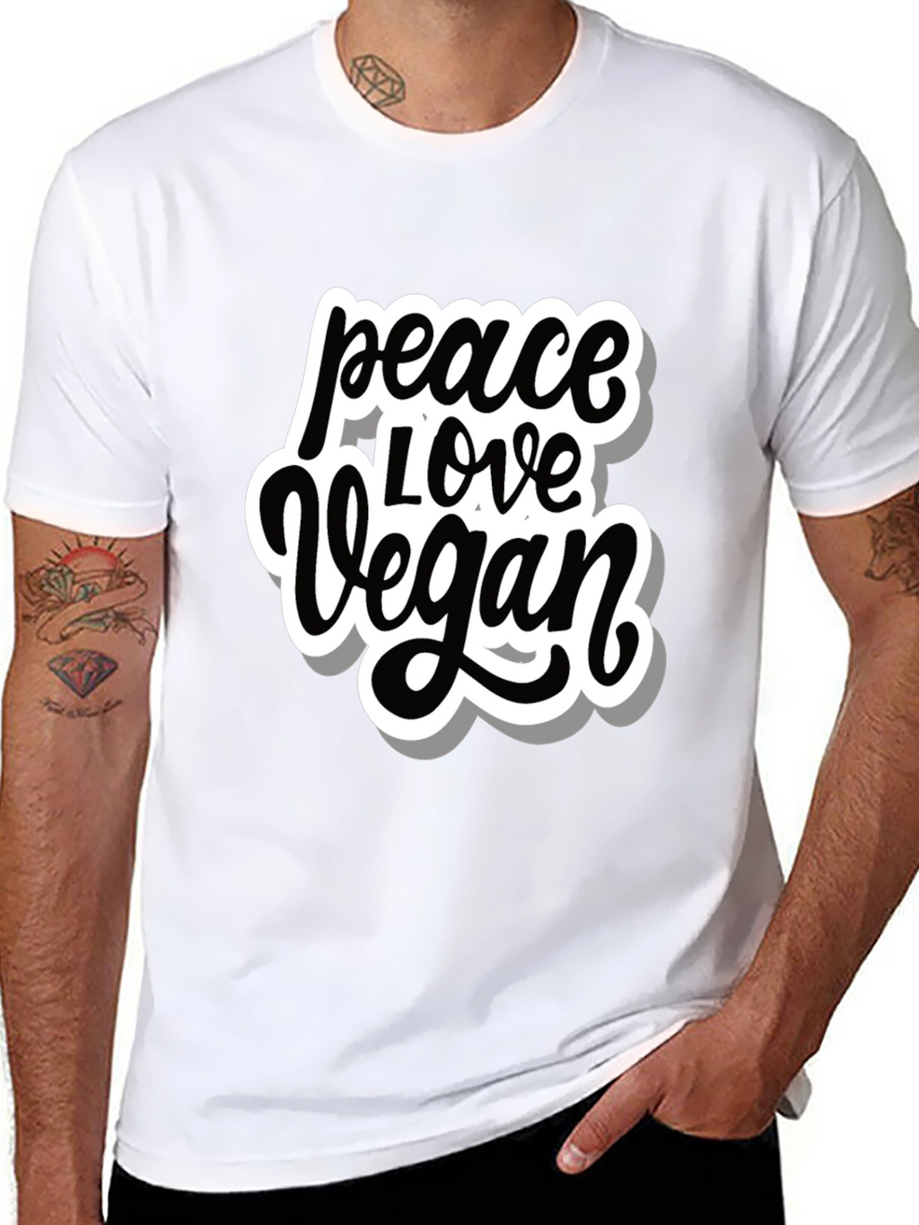 Peace Love Vegan T-Shirt - Black Graphic Tee