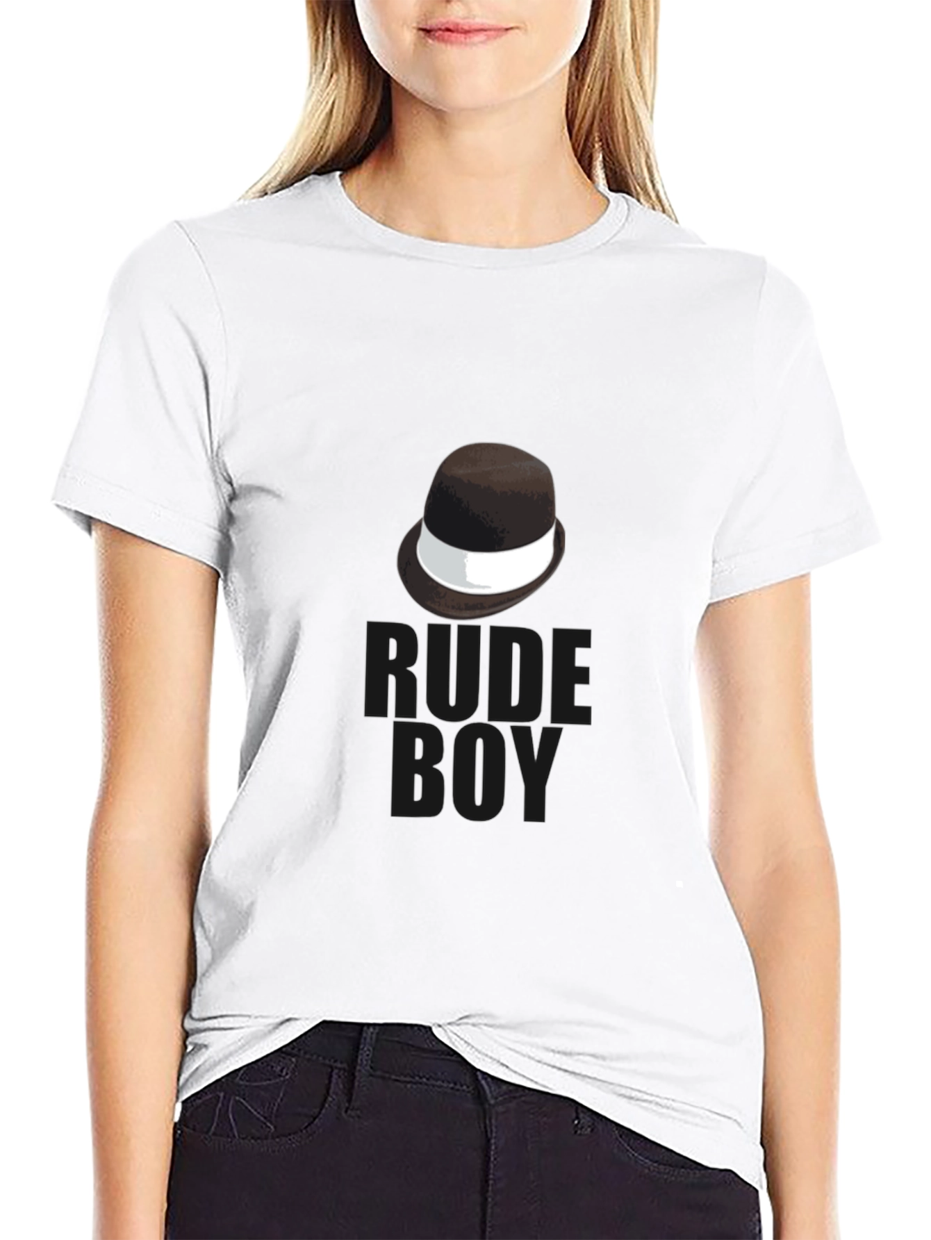 Rude Boy Black T-Shirt with Hat Graphic