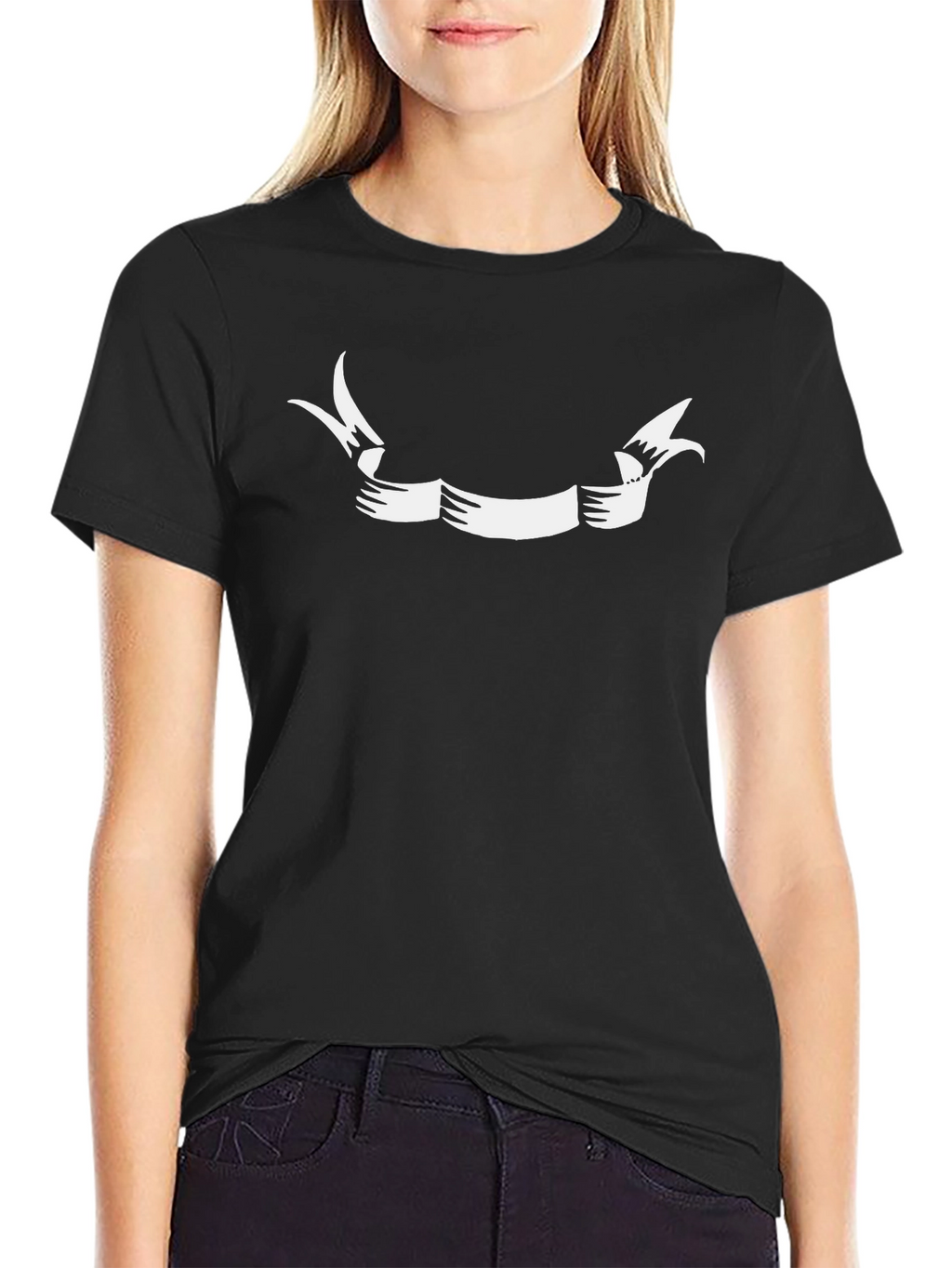 Black T-Shirt with White Ribbon Graphic