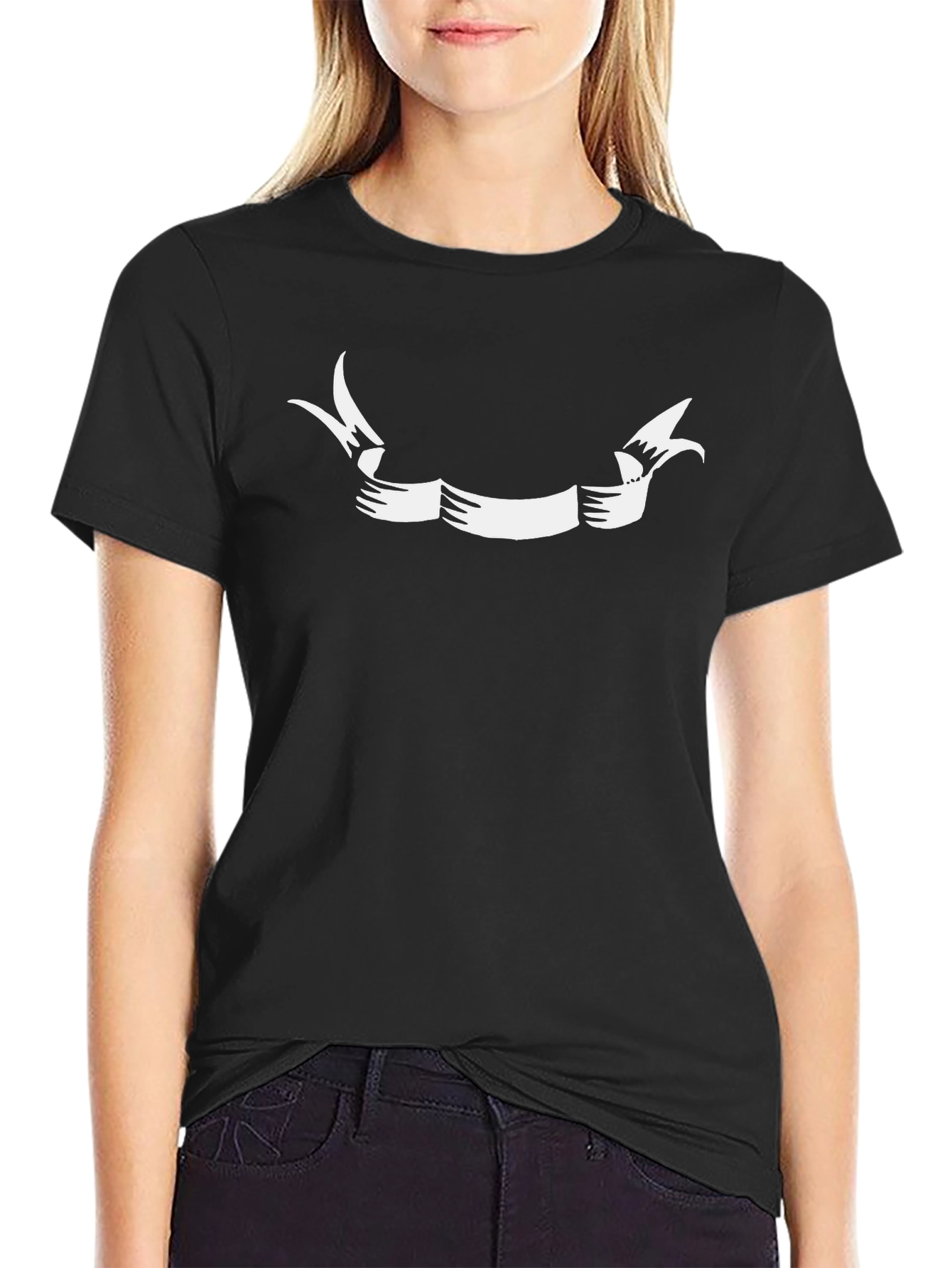 Black T-Shirt with White Ribbon Graphic