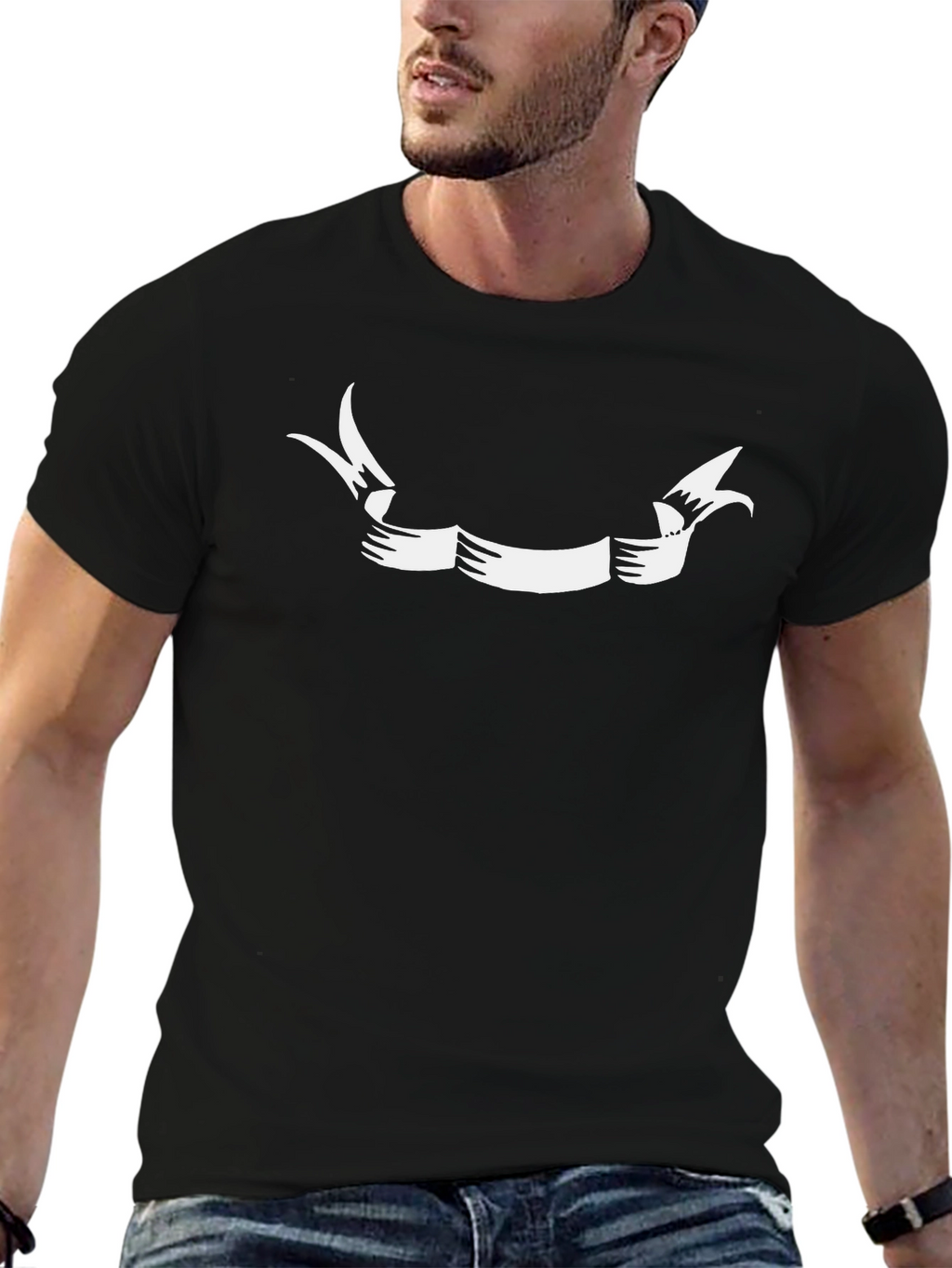 Black T-Shirt with White Ribbon Graphic