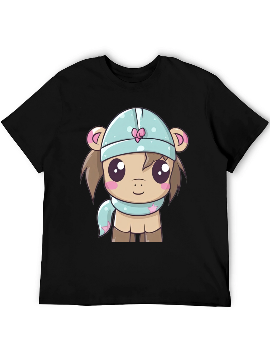 Cute Cartoon Animal Black T-Shirt