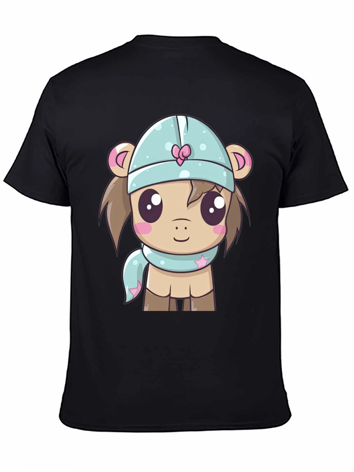 Cute Cartoon Animal Black T-Shirt