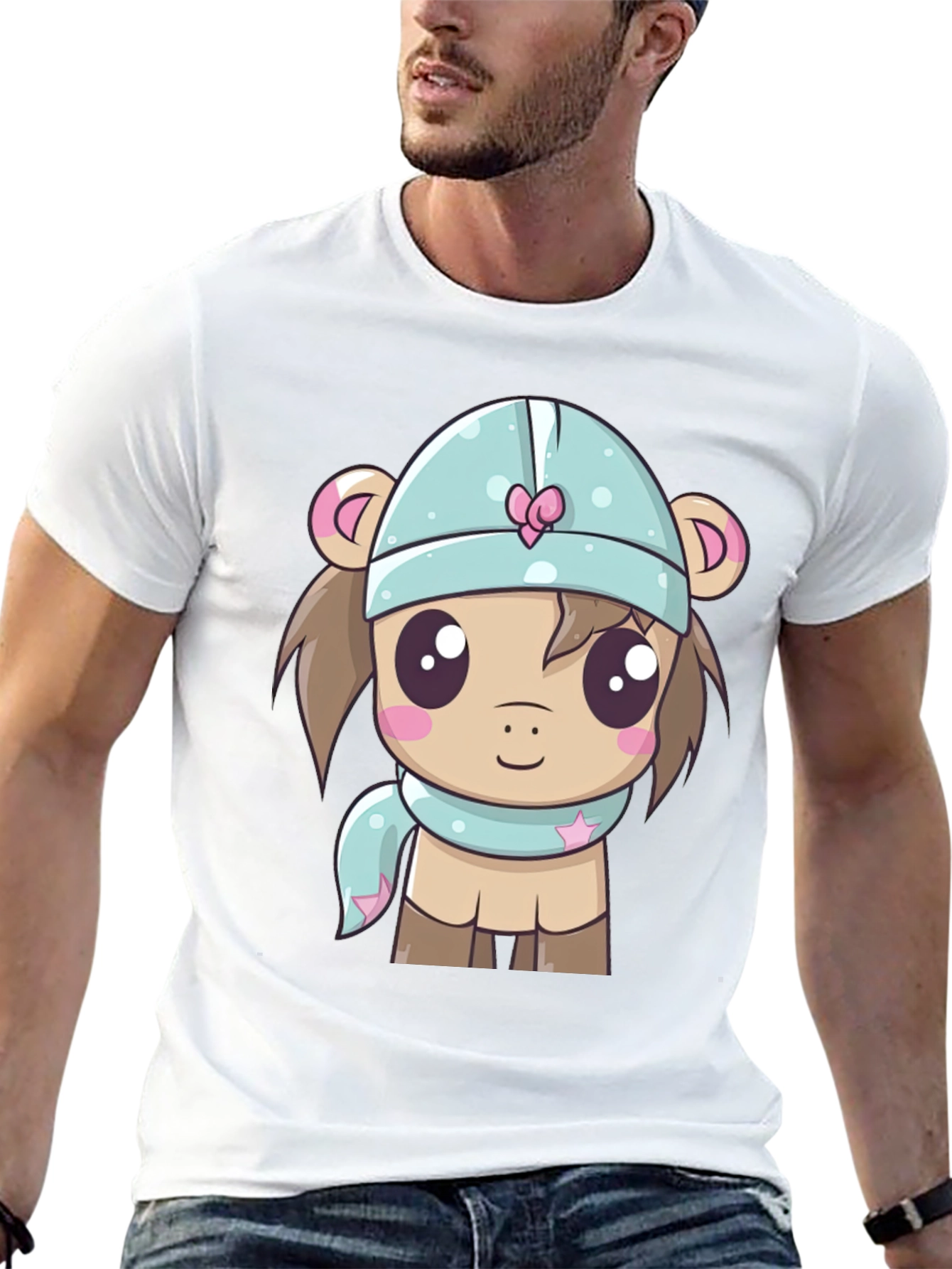 Cute Cartoon Animal Black T-Shirt