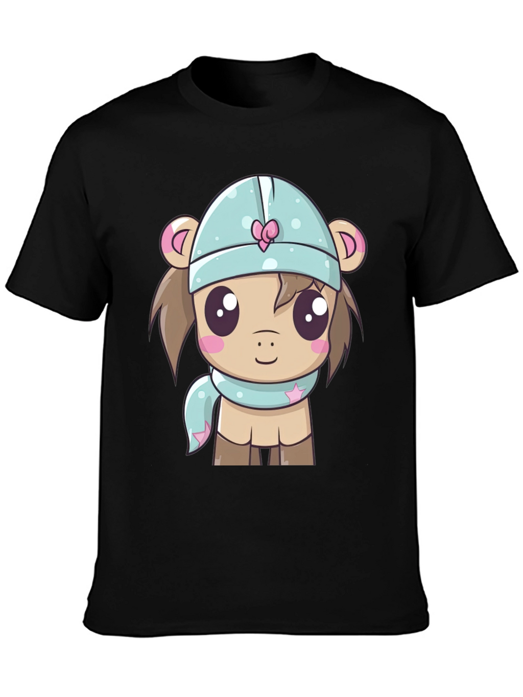 Cute Cartoon Animal Black T-Shirt