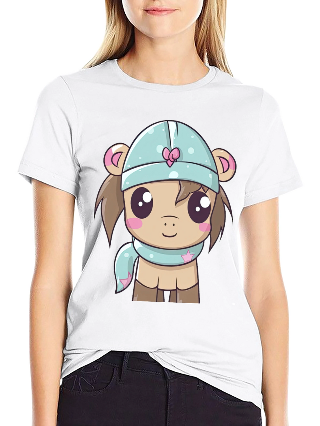 Cute Cartoon Animal Black T-Shirt