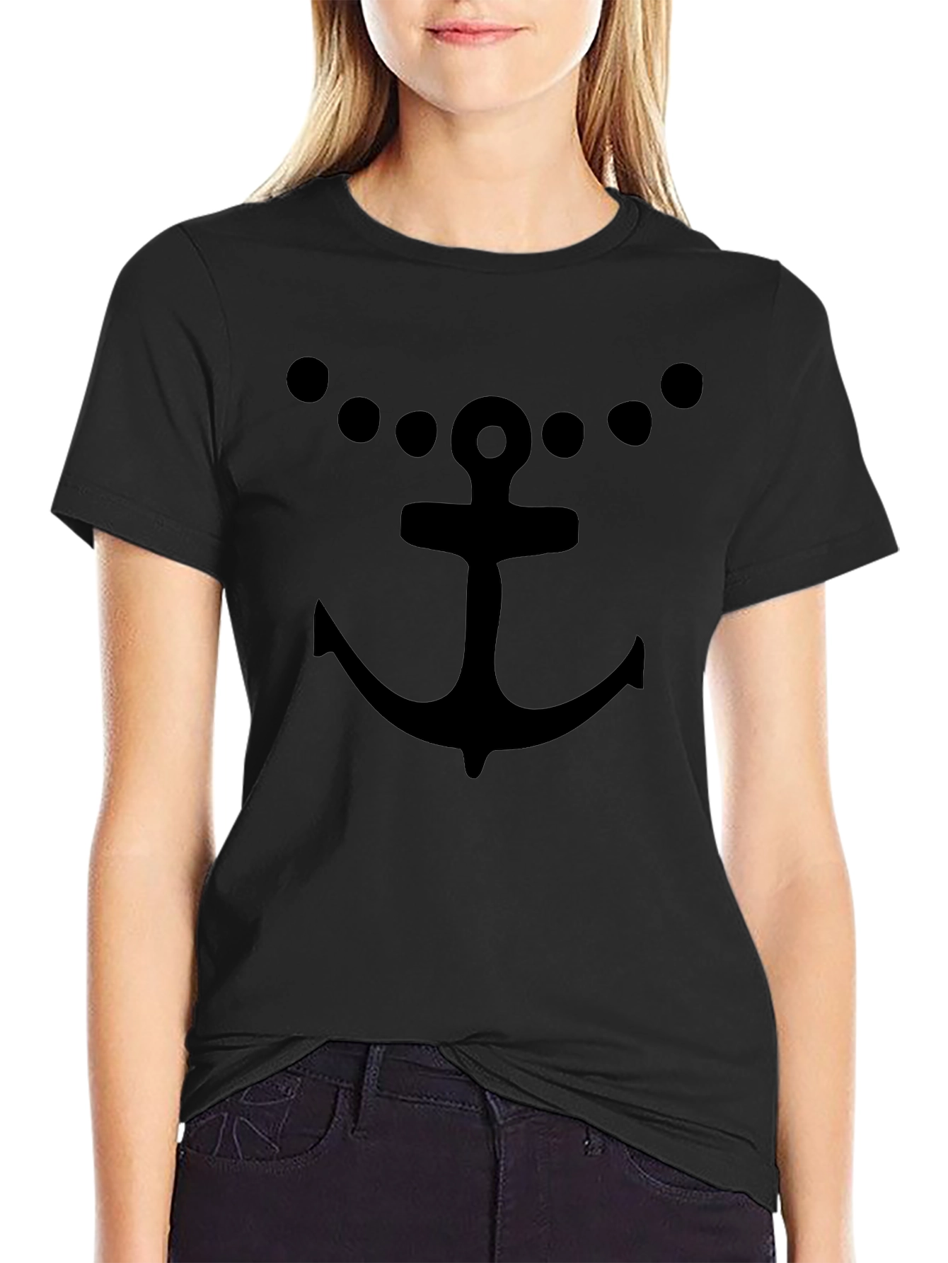 Anchor & Dots Black T-Shirt - Nautical Style