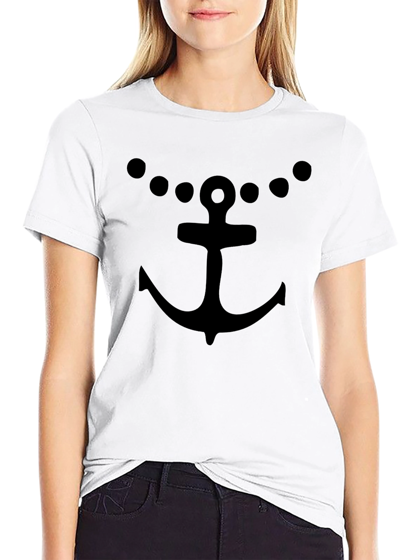 Anchor & Dots Black T-Shirt - Nautical Style