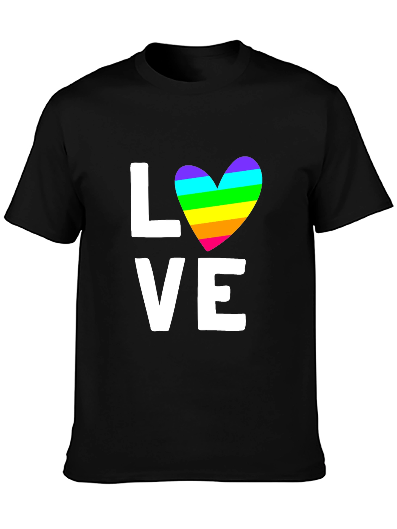 Love Rainbow Heart Graphic Tee - Black