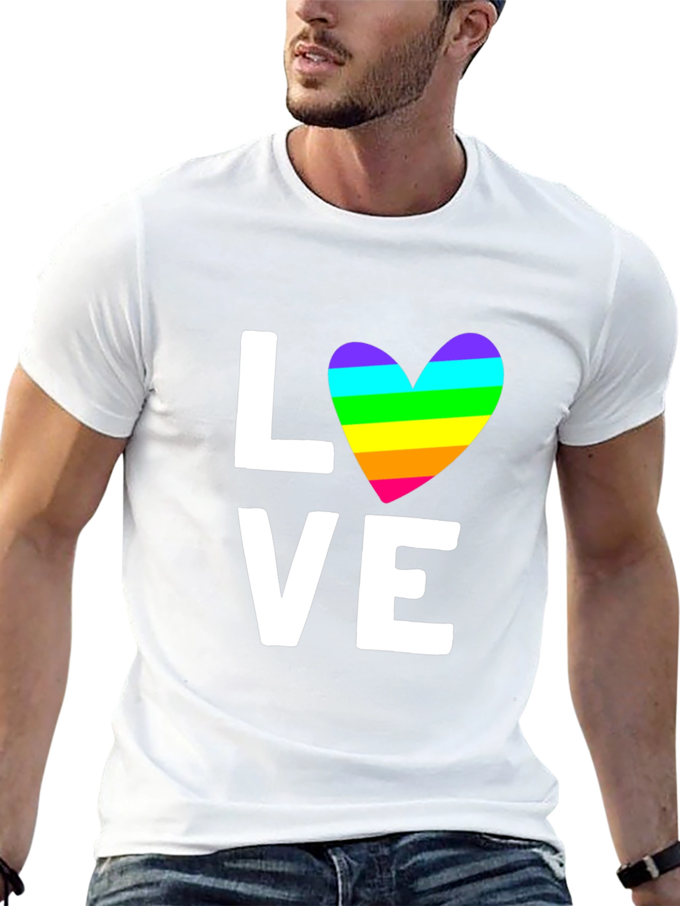 Love Rainbow Heart Graphic Tee - Black