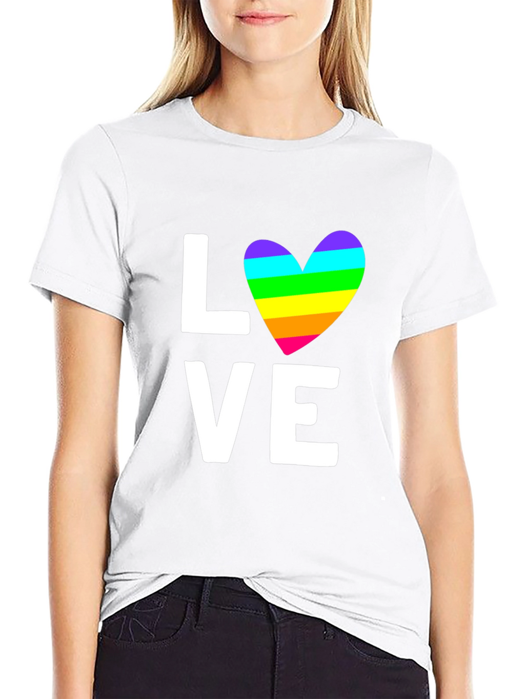 Love Rainbow Heart Graphic Tee - Black