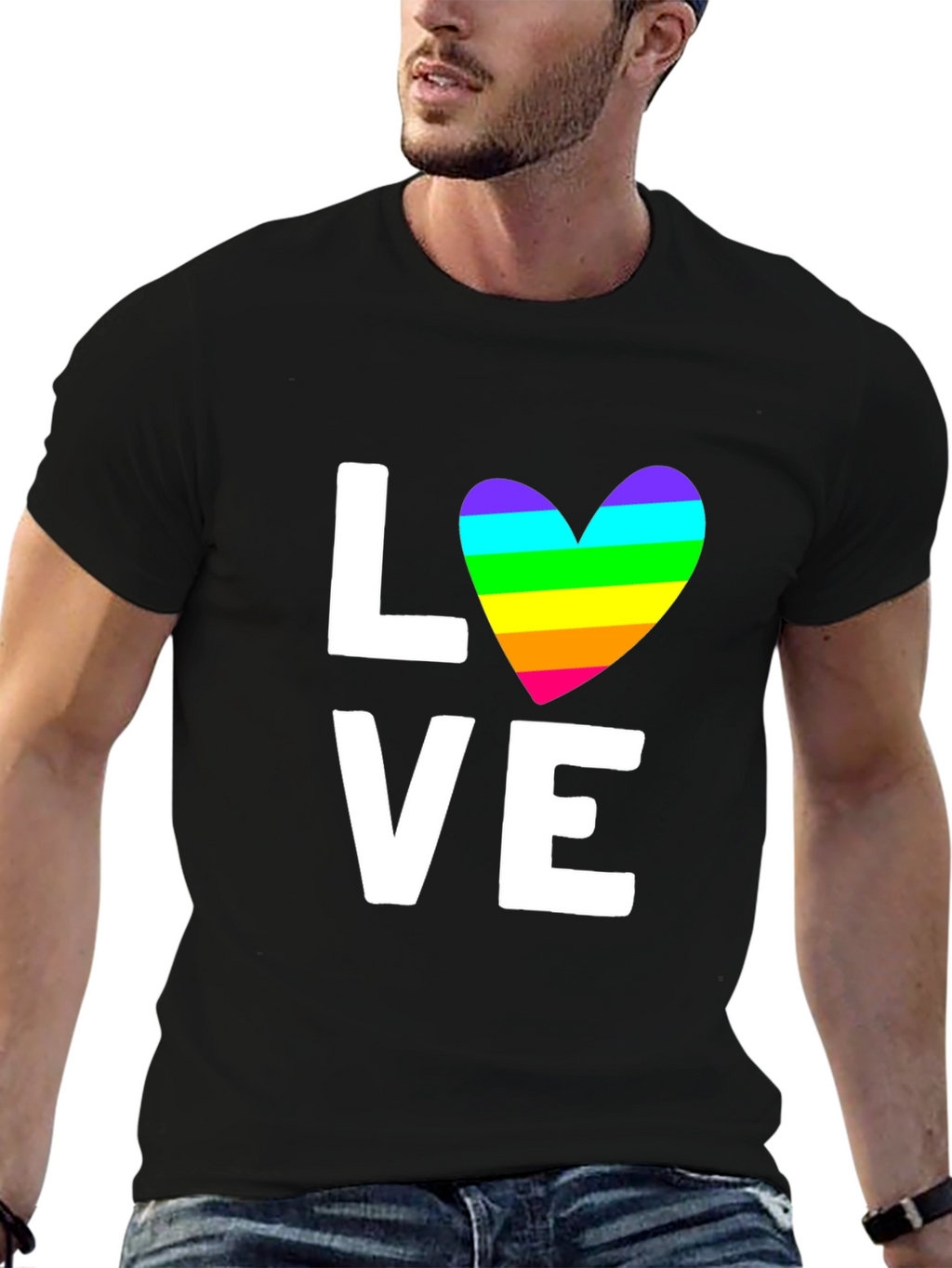 Love Rainbow Heart Graphic Tee - Black