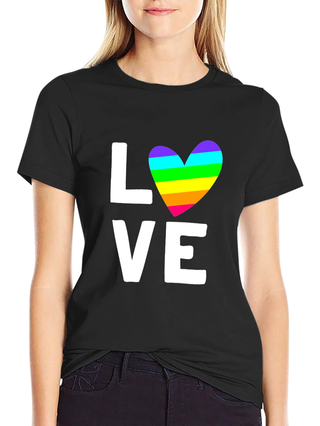 Love Rainbow Heart Graphic Tee - Black
