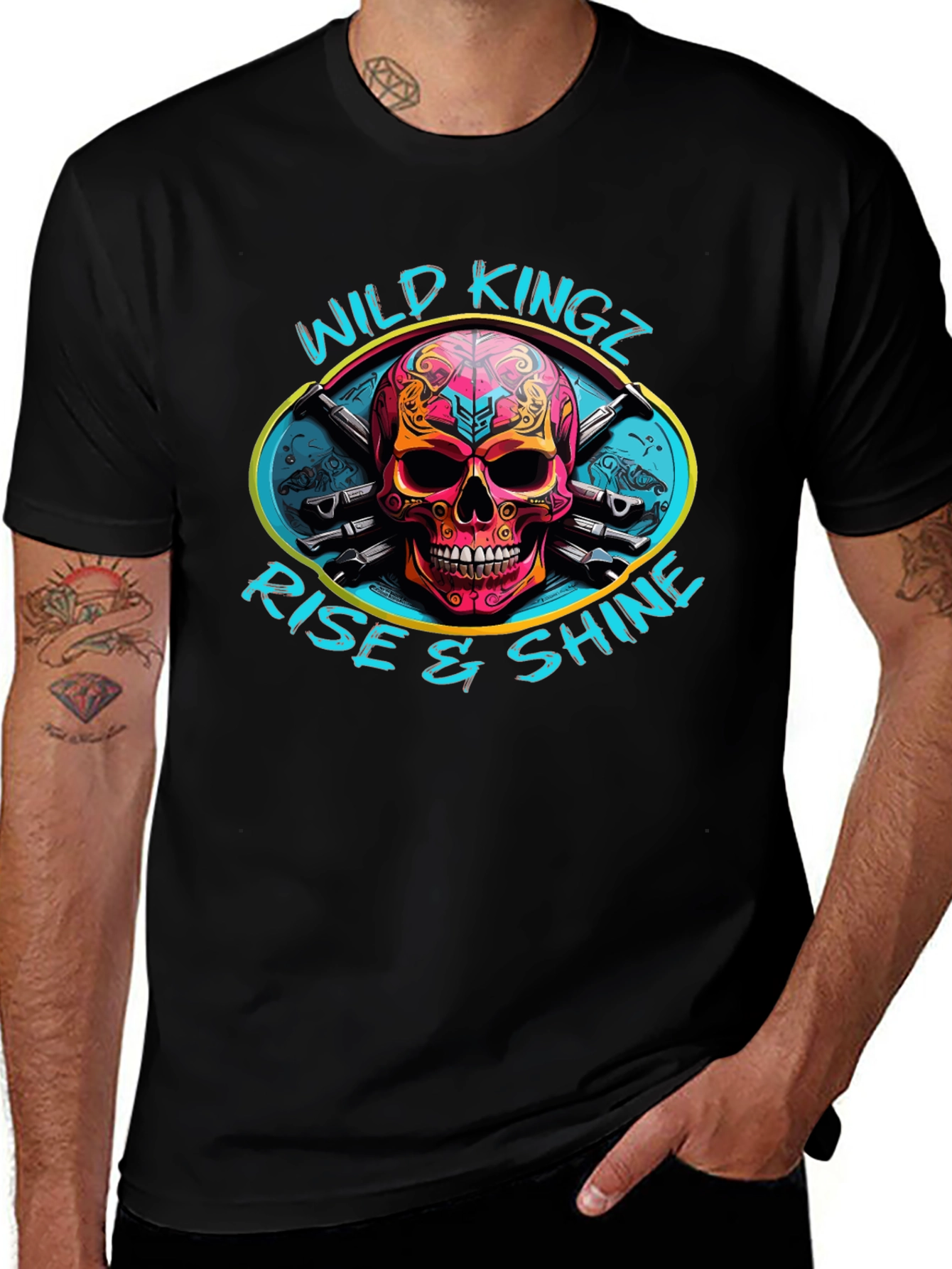 Wild Kingz Skull Graphic Black T-Shirt