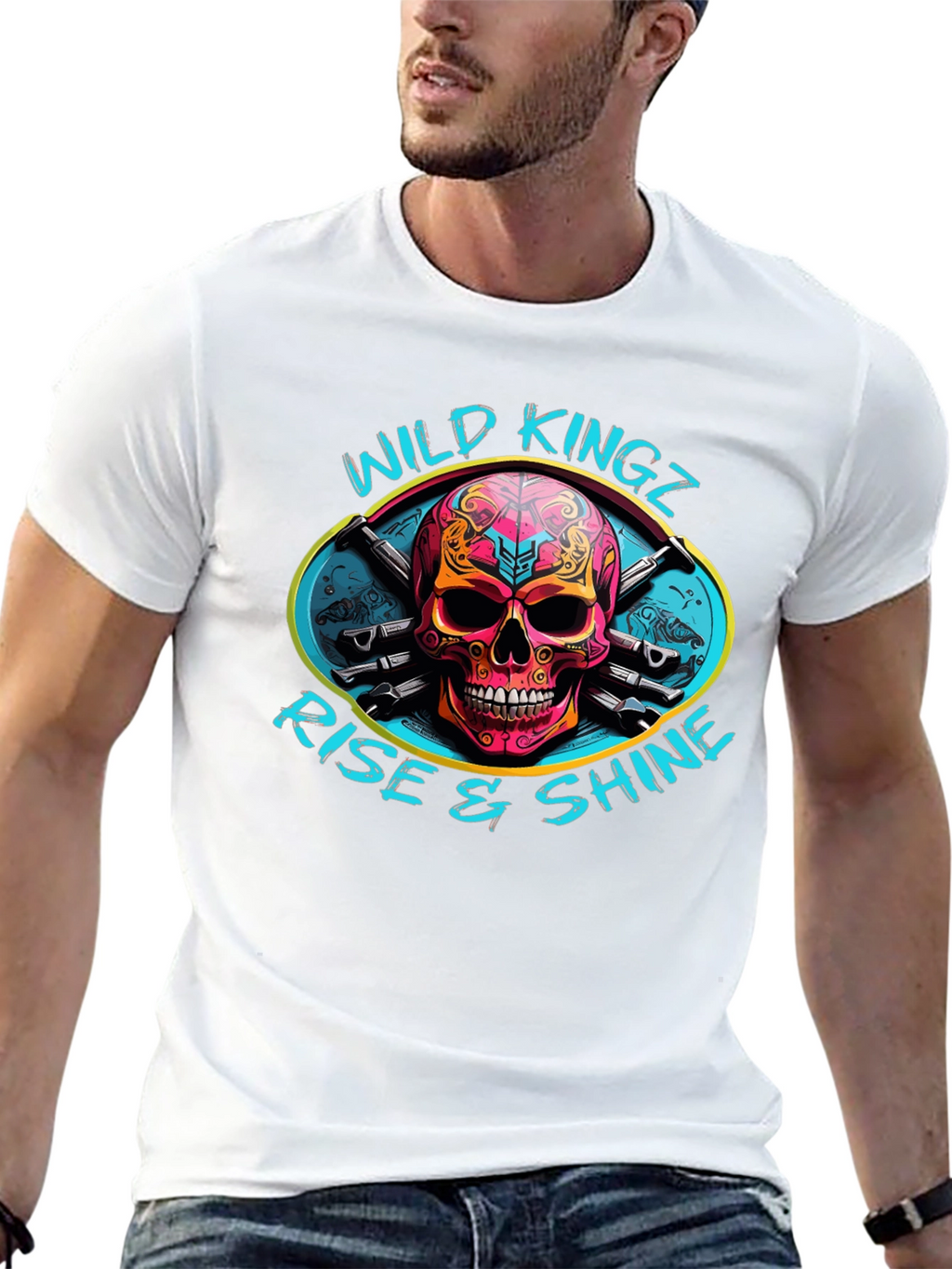 Wild Kingz Skull Graphic Black T-Shirt