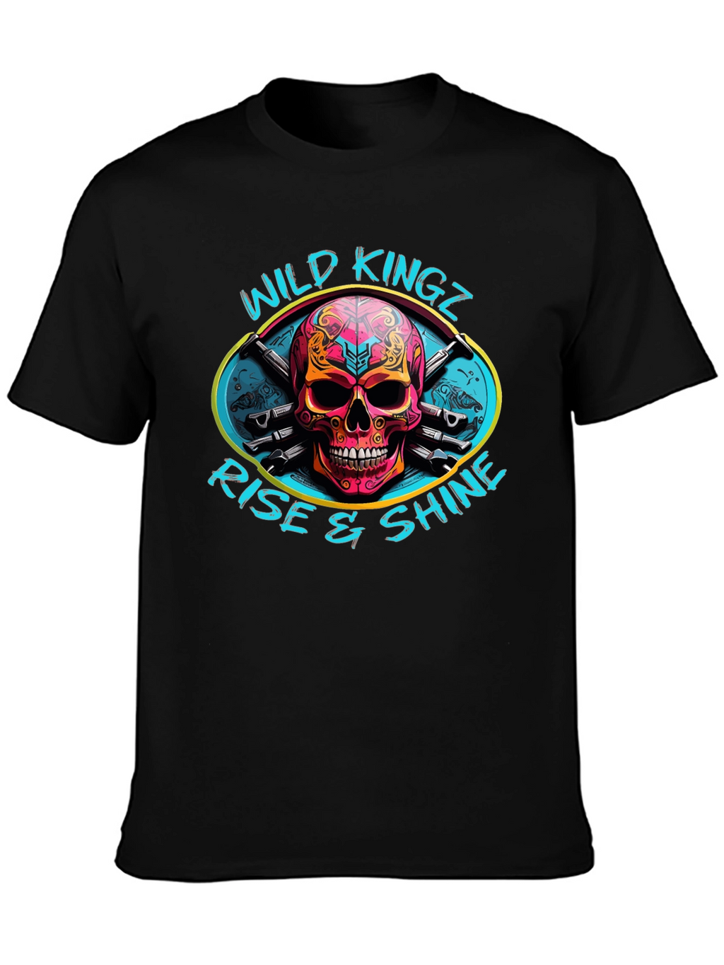 Wild Kingz Skull Graphic Black T-Shirt
