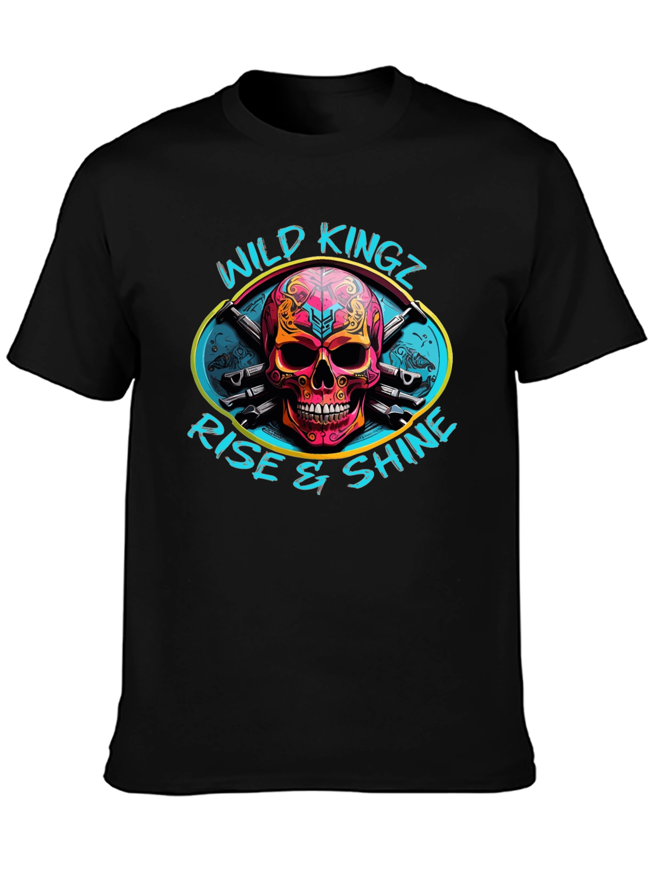 Wild Kingz Skull Graphic Black T-Shirt
