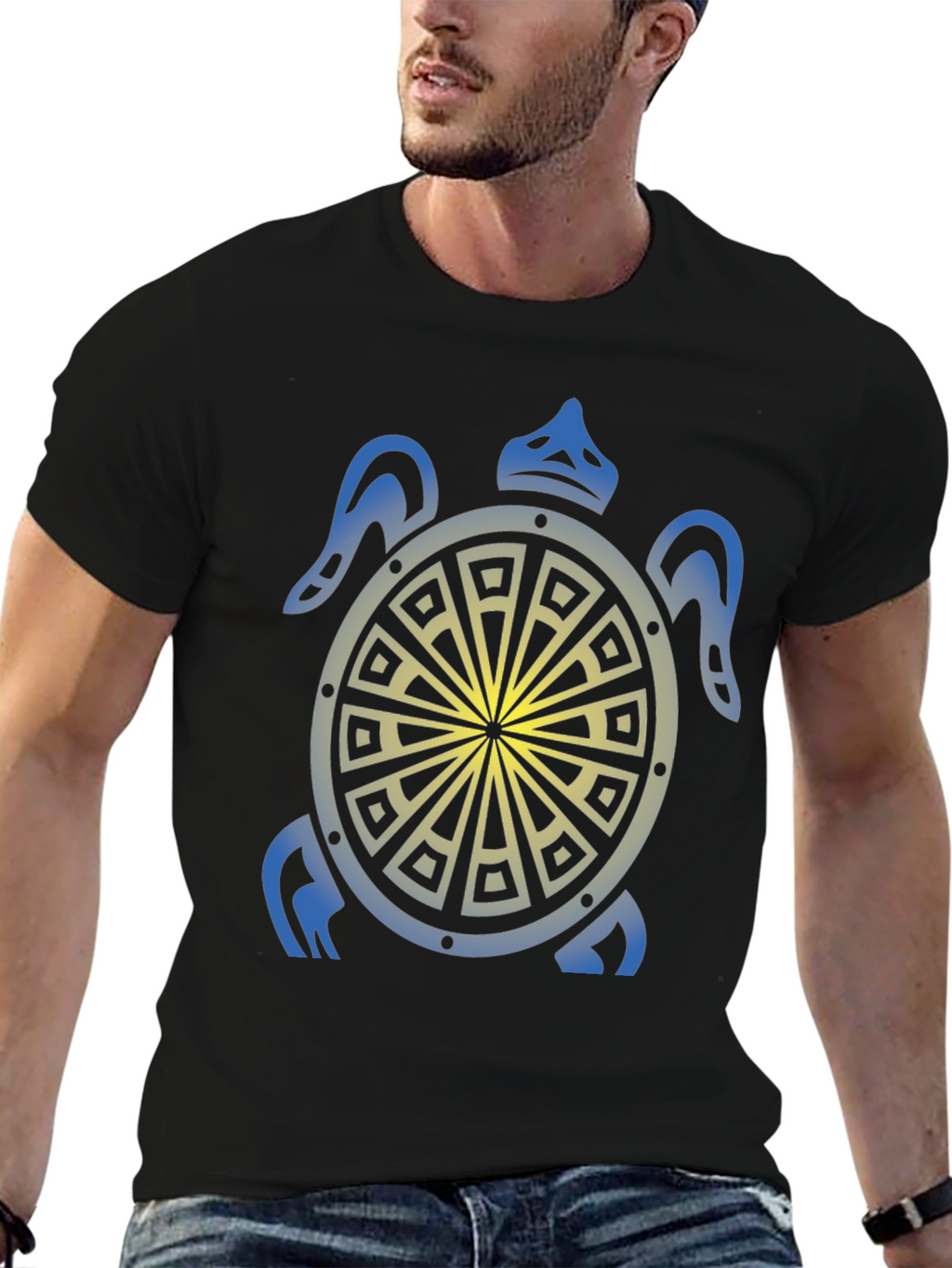 Turtle Graphic Tee - Black Tribal Design Shirt