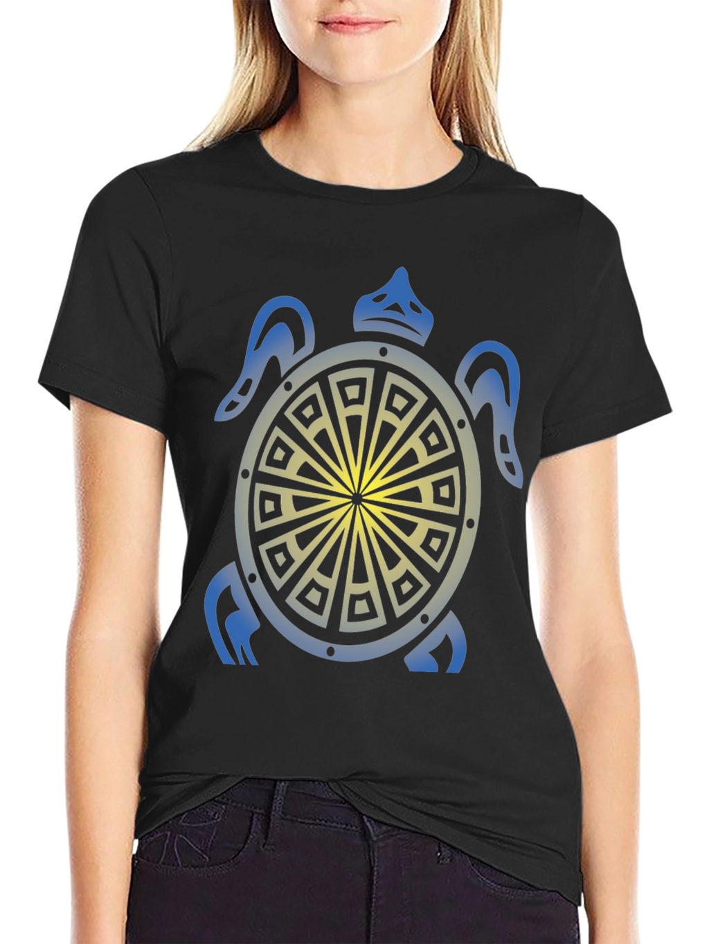 Turtle Graphic Tee - Black Tribal Design Shirt