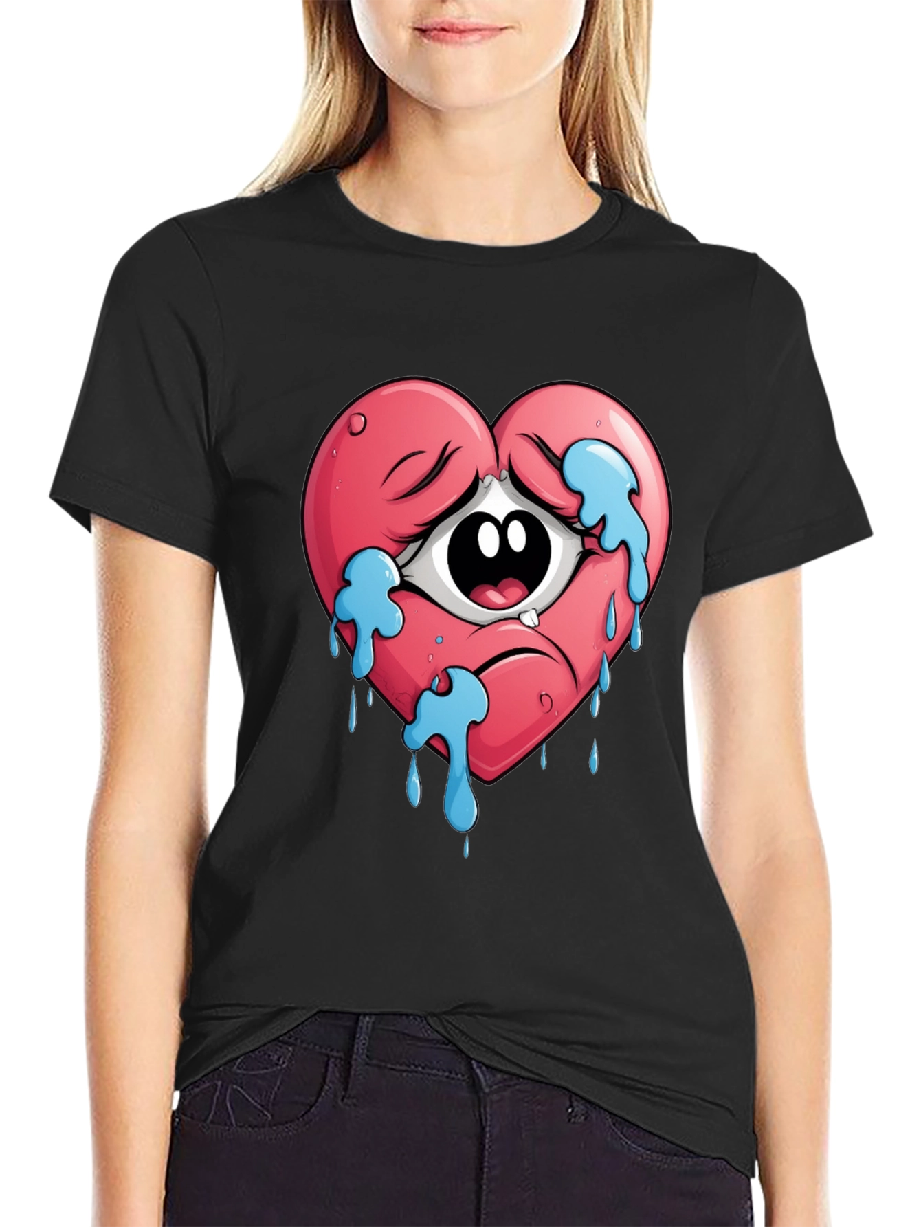 Sad Heart Crying Eye Graphic Tee - Unisex
