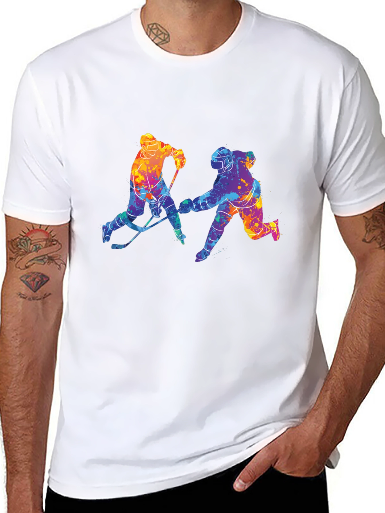 Colorful Hockey Players Graphic T-Shirt