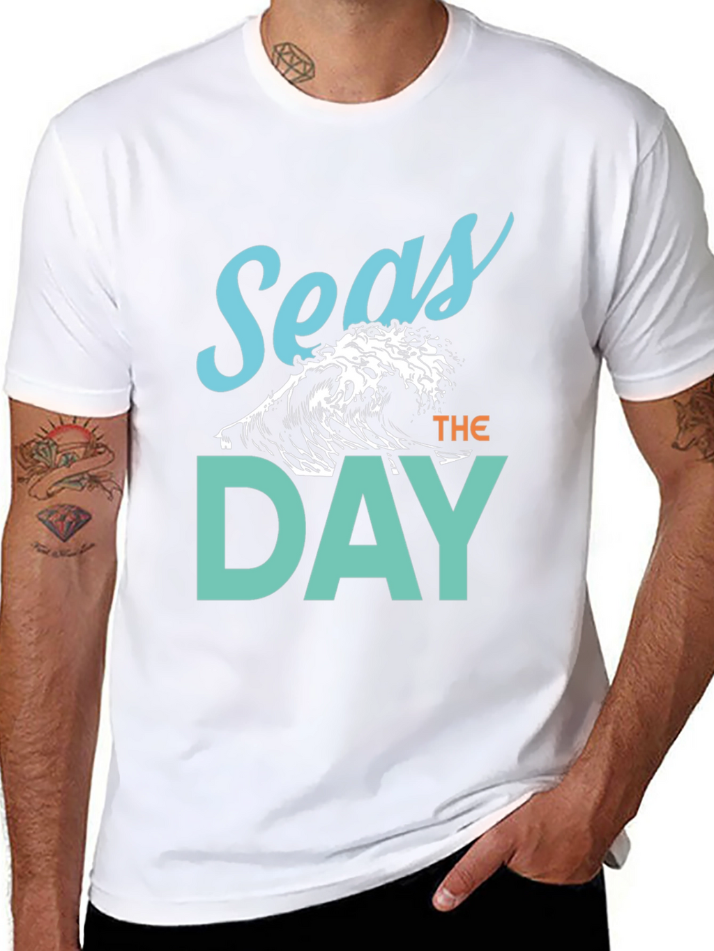 Seas The Day Graphic Tee - Black Cotton T-Shirt
