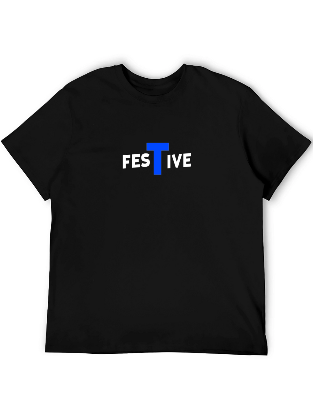 Festive Graphic Tee - Black Cotton Blend Casual T-Shirt