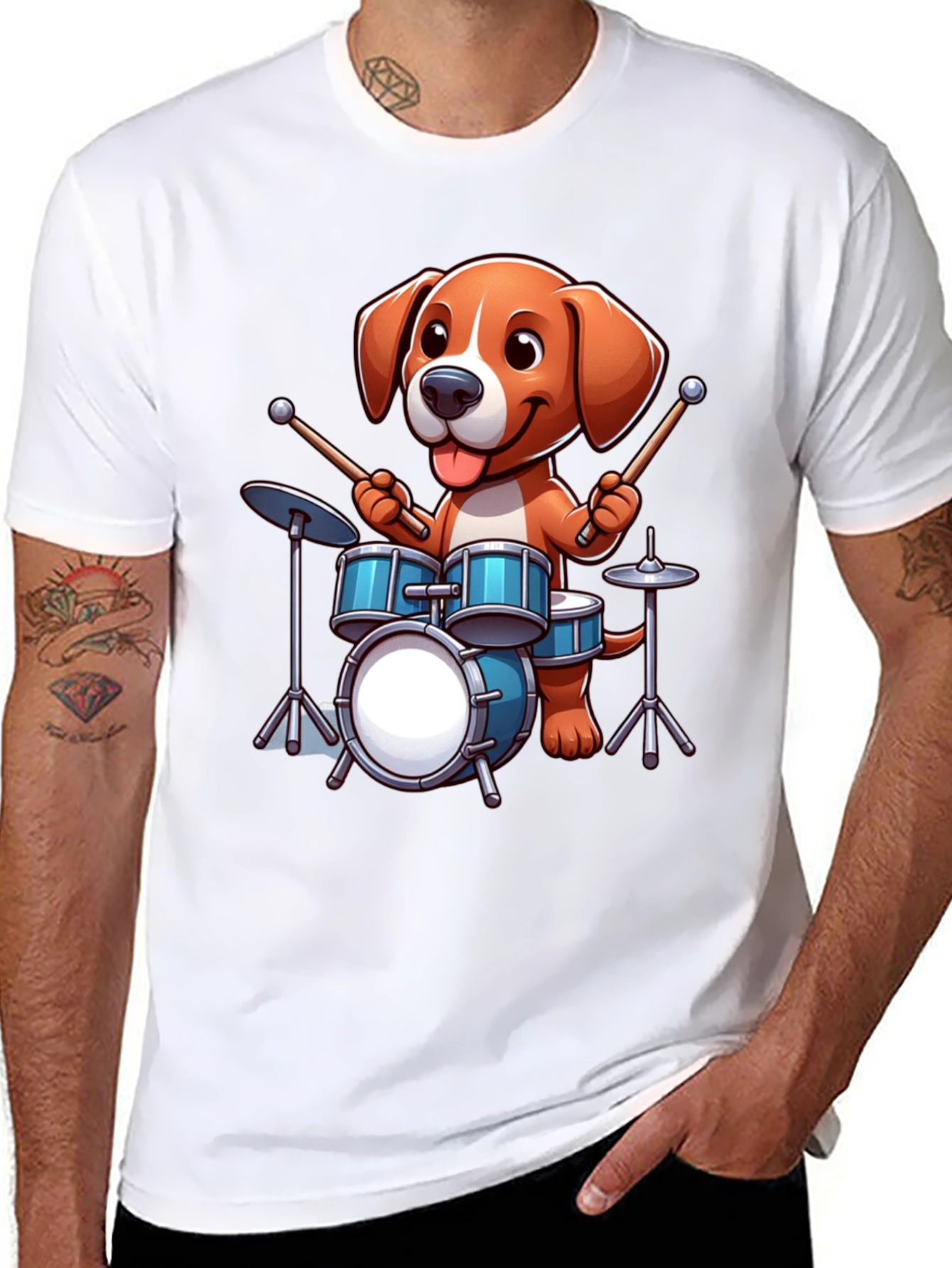 Dog Drummer Graphic Tee - Black Unisex Shirt