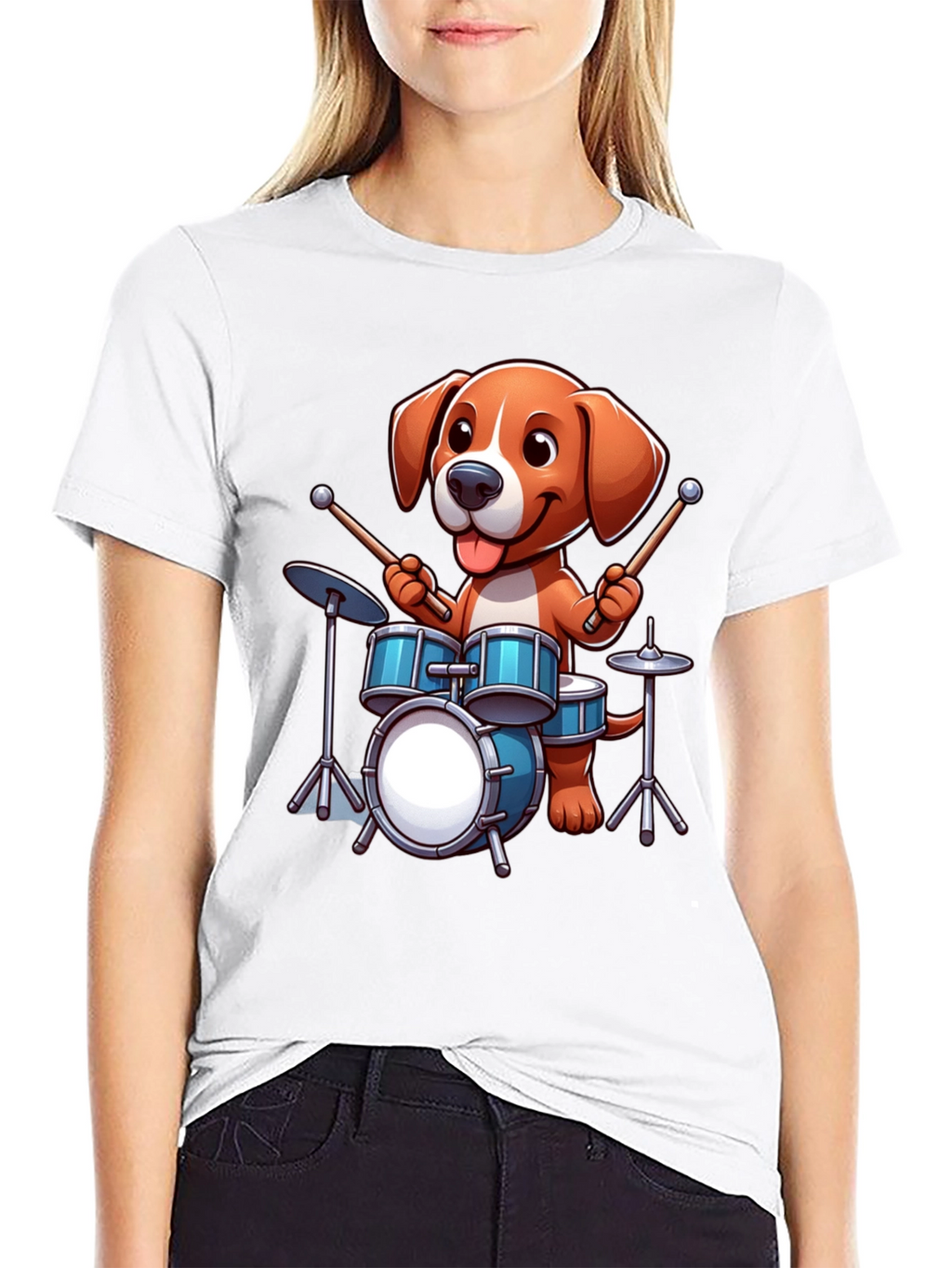 Dog Drummer Graphic Tee - Black Unisex Shirt
