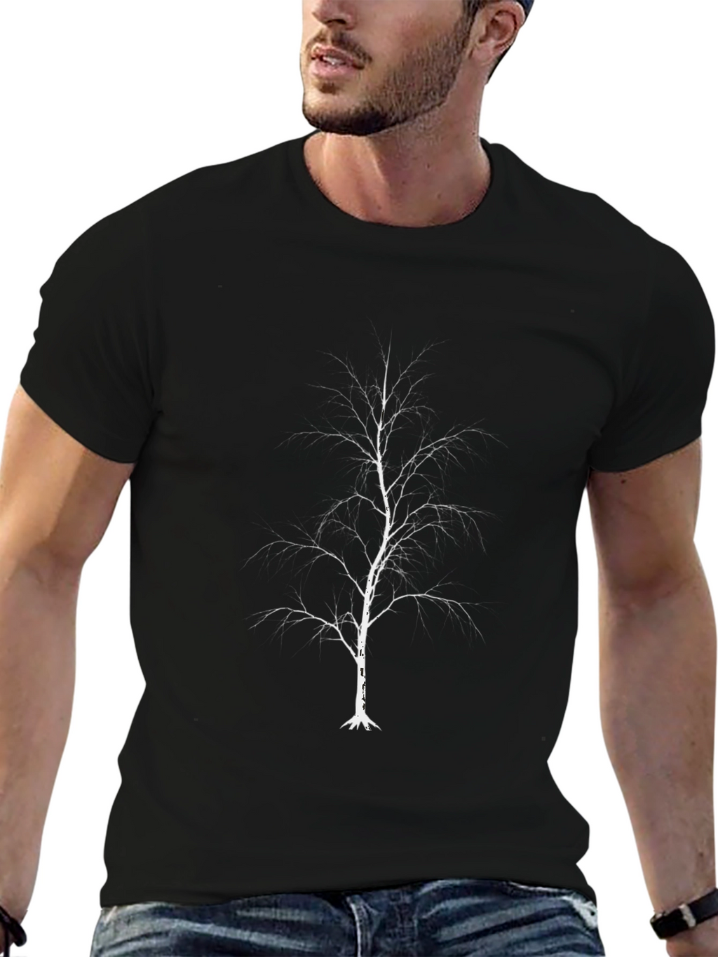 Black T-Shirt with Minimalist Tree Design