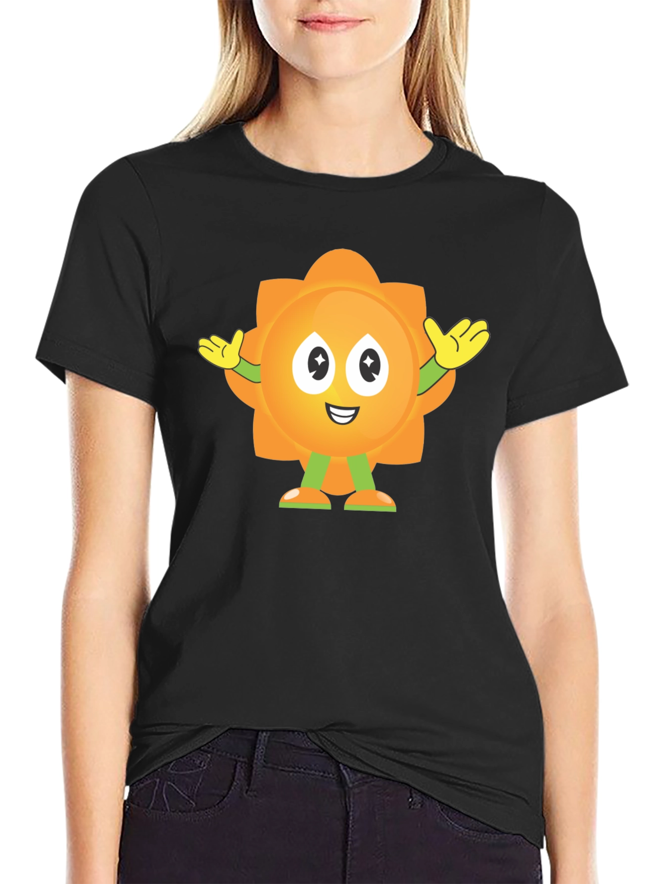 Fun Sun Cartoon Graphic Black T-Shirt
