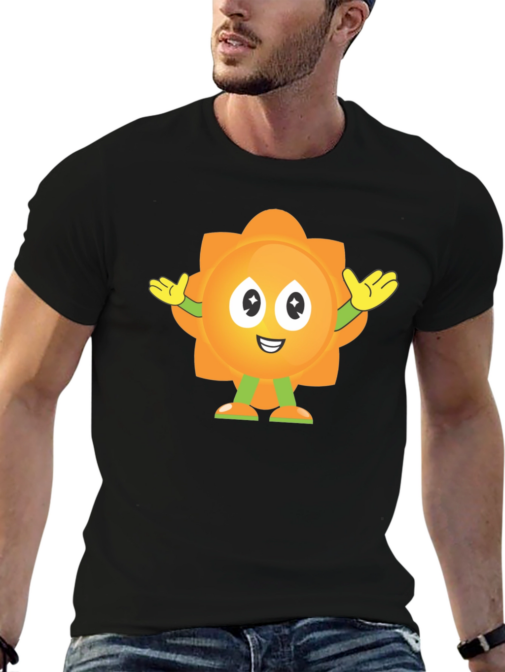 Fun Sun Cartoon Graphic Black T-Shirt