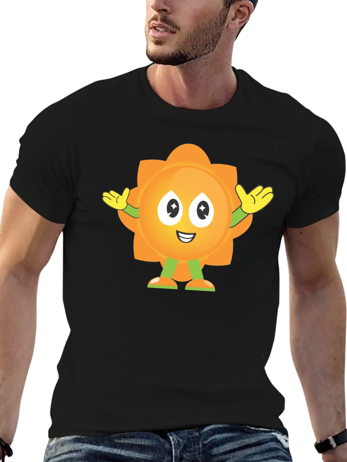 Fun Sun Cartoon Graphic Black T-Shirt