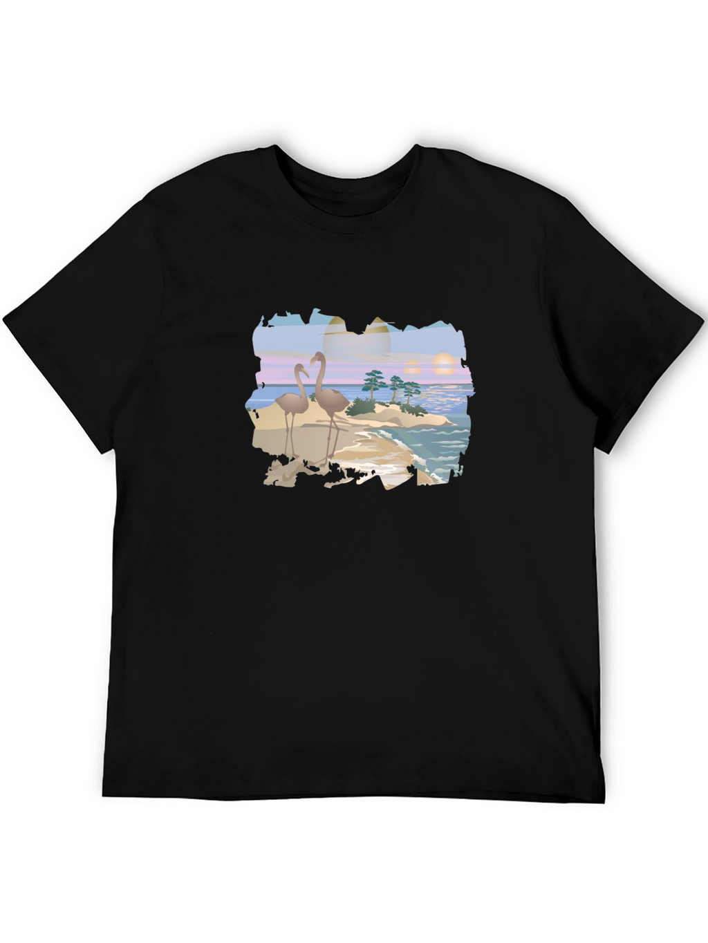 Tropical Flamingo Island Graphic T-Shirt