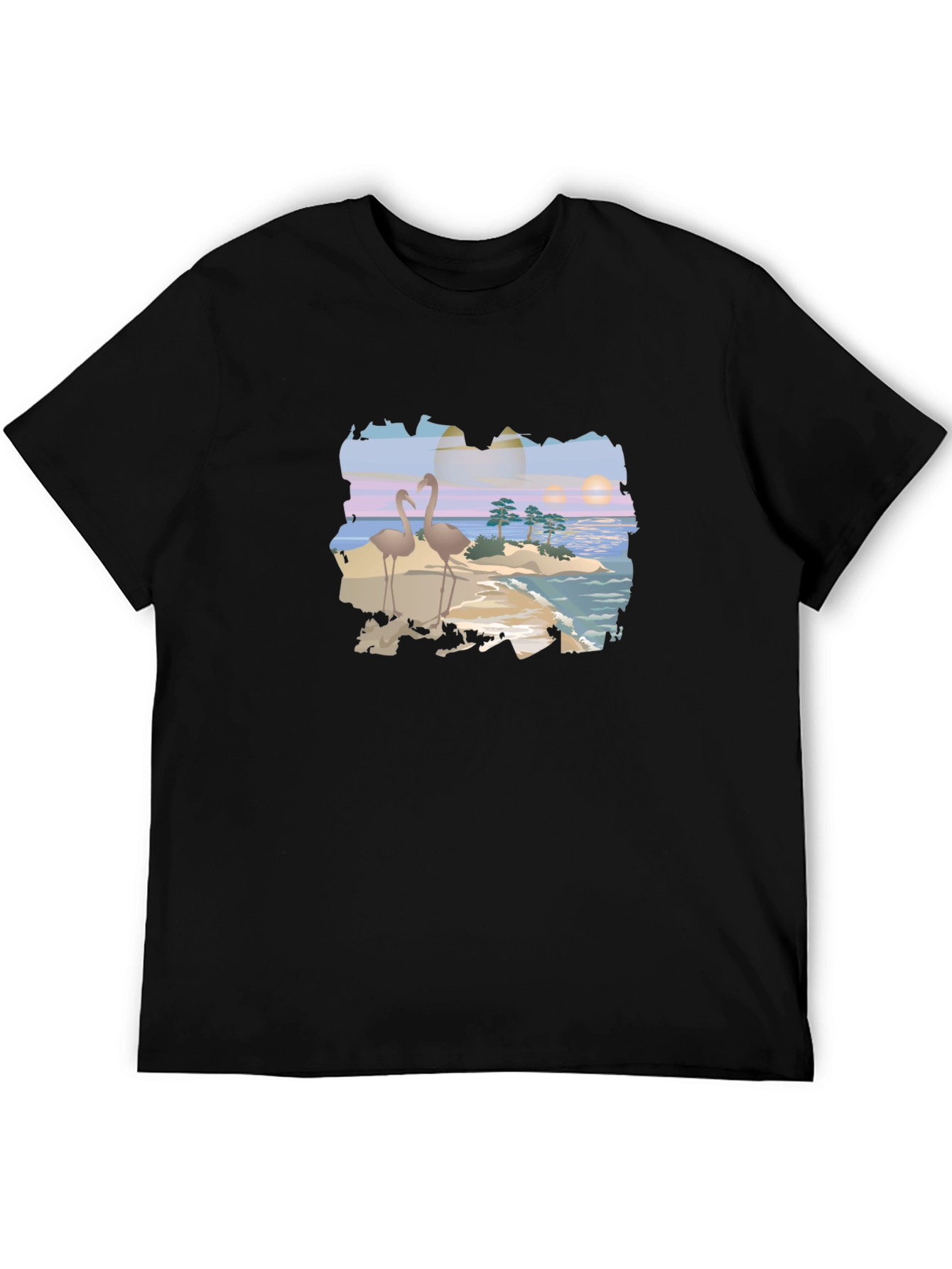 Tropical Flamingo Island Graphic T-Shirt