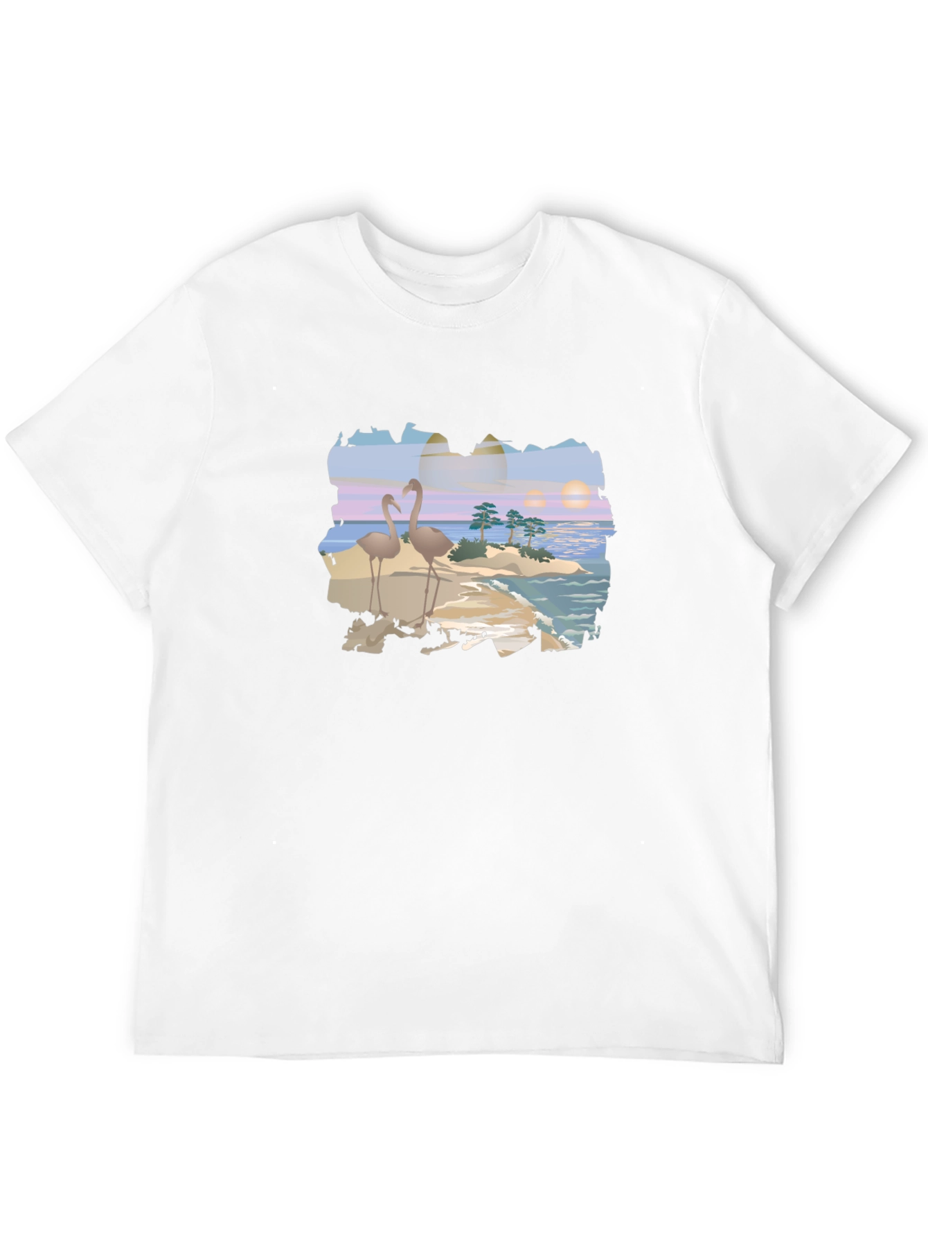 Tropical Flamingo Island Graphic T-Shirt