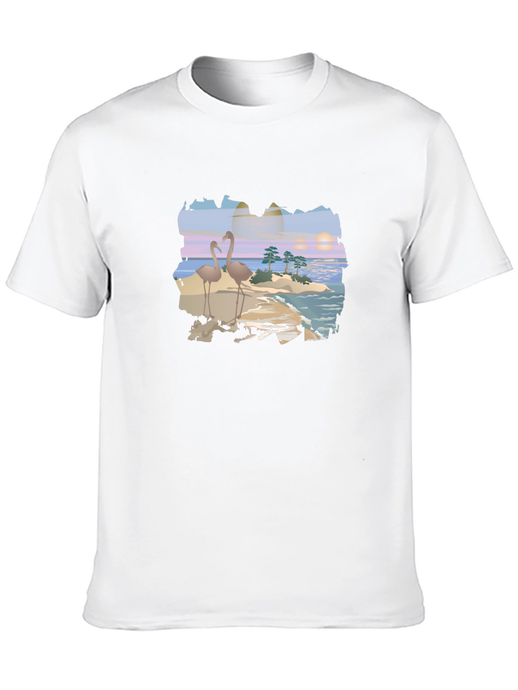Tropical Flamingo Island Graphic T-Shirt