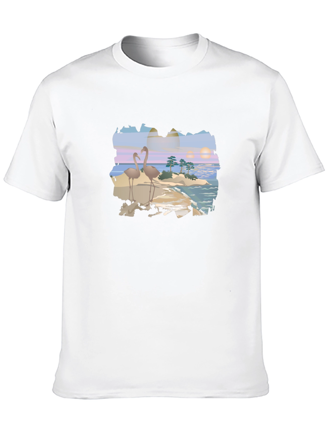 Tropical Flamingo Island Graphic T-Shirt